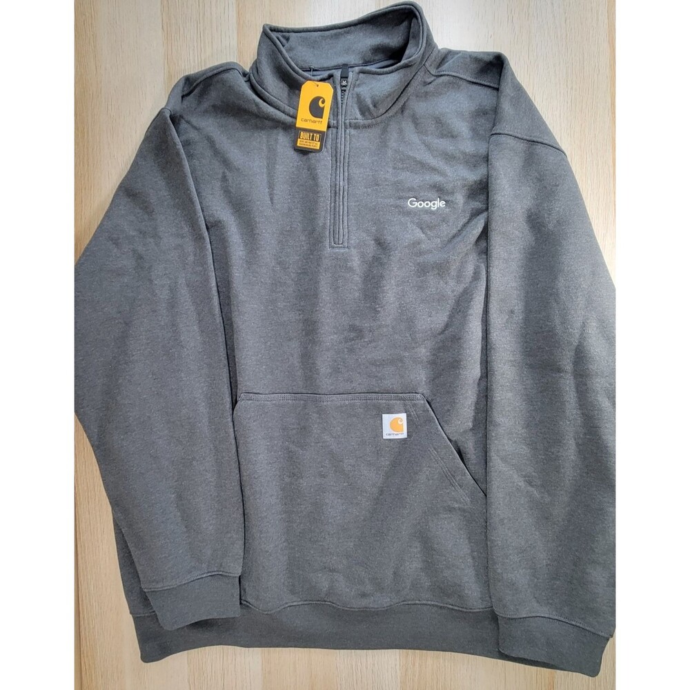 Carhartt Sweatshirt Mens 2XL Loose Midweight 1/4 Zip Mock-Neck Gray Google NWT - Picture 2 of 12
